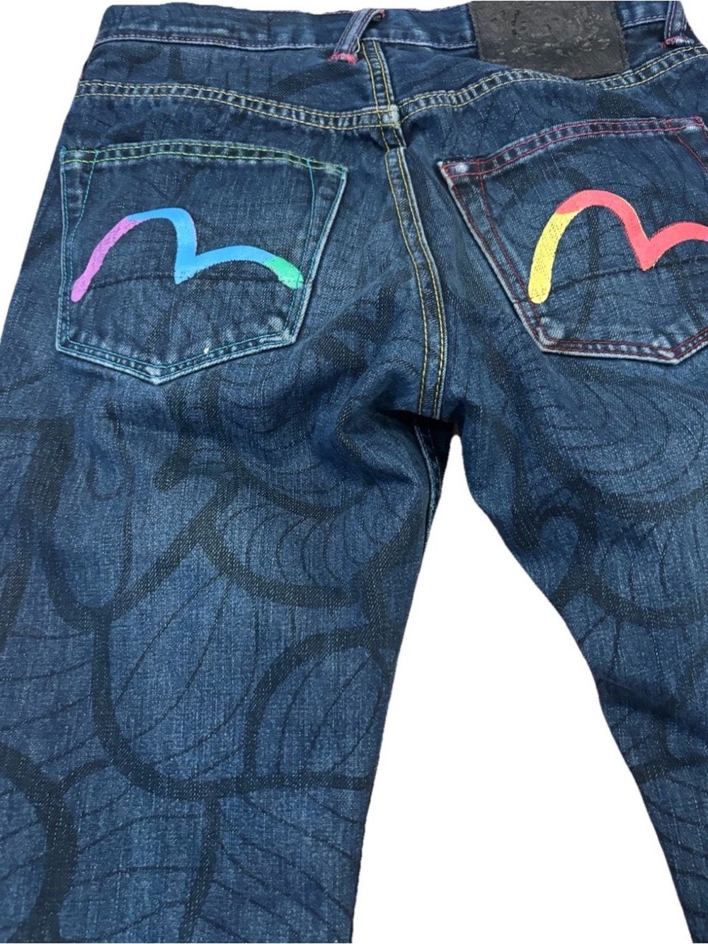 Vintage Evisu x INSA Jeans Size 28x32 Daicock Raw Japan Denim Y2K Rainbow Paint - Picture 9 of 12